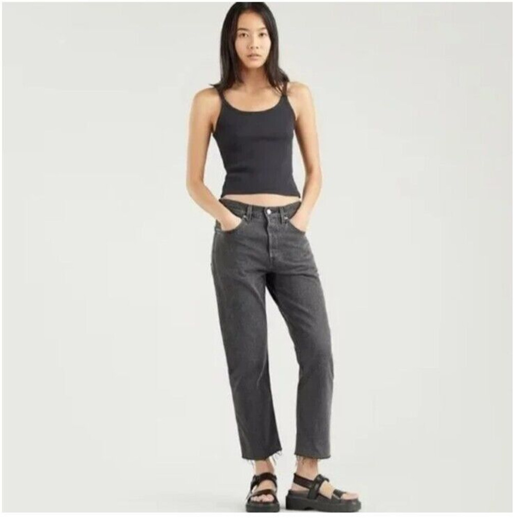 NEW Levis 501 Womens Cropped Jeans Gray/Black Raw Hem High Rise Size 29/8